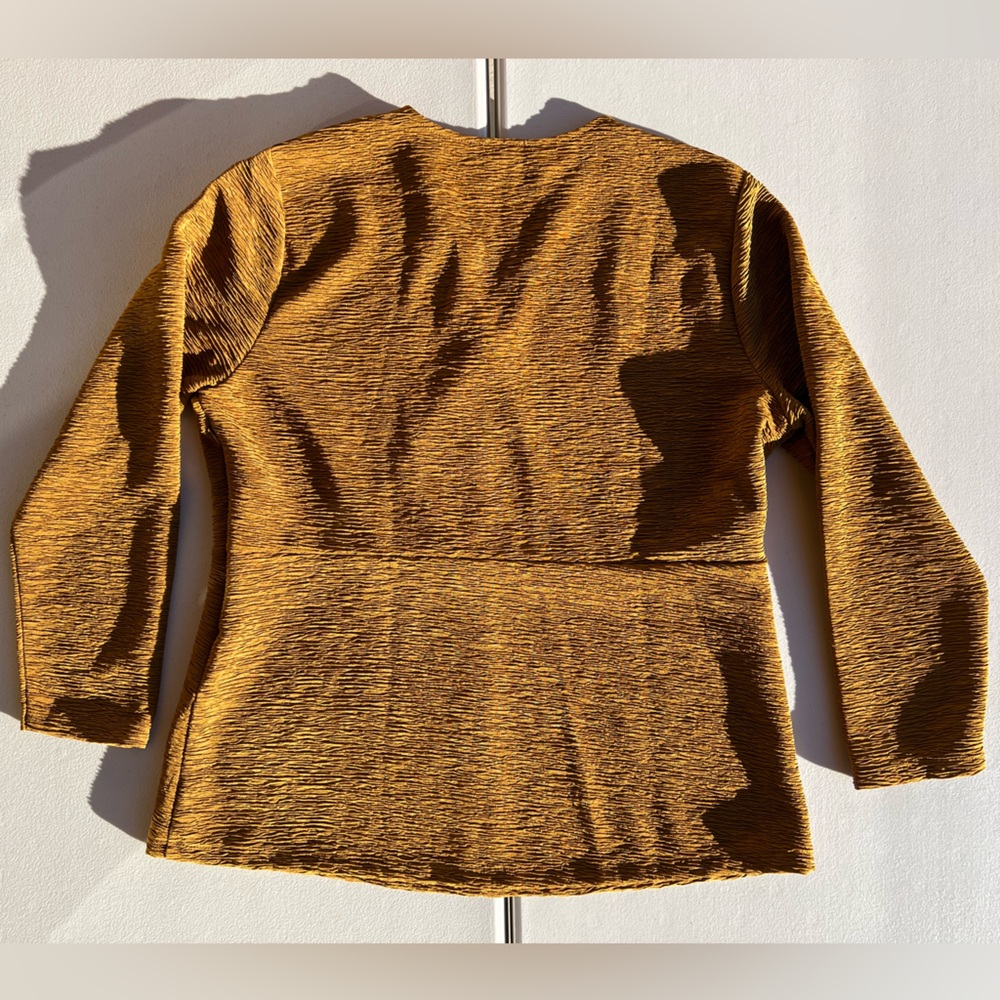 Ann Taylor Factory Women’s Textured Brown Long Sleeve V-Neck Top Tunic Faux Wrap - Picture 5 of 6